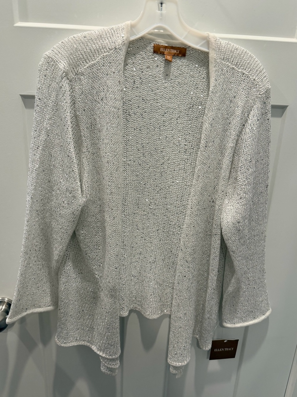 NWT Ellen Tracy XL Pearl Sequin Metallic Open Front Cardigan